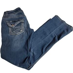 VTG Maurices BOOTCUT JEANS Women's Size 3/4 Short Embroidered Pocket 28x28 Blue